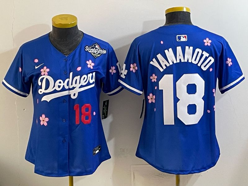 Women Nike 2026 Los Angeles Dodgers #18 Yamamoto Blue Sakura Edition Game MLB Jersey 012